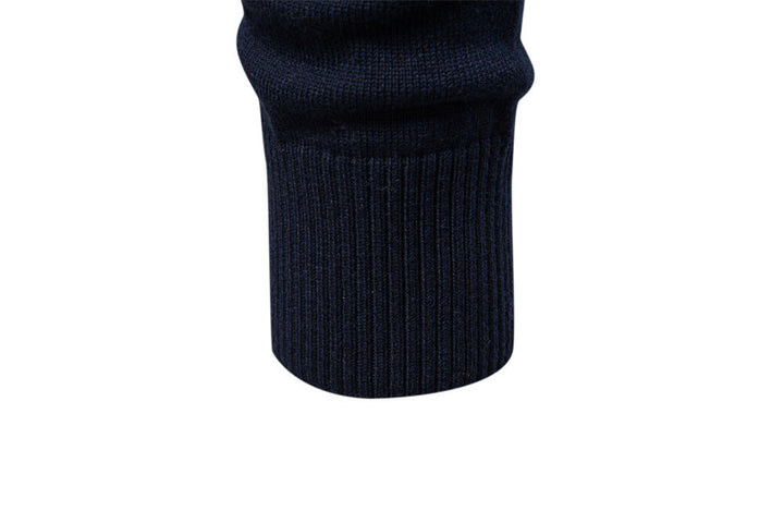Men's striped half-zip sweater in black, a smart casual pullover for versatile fall and winter style.