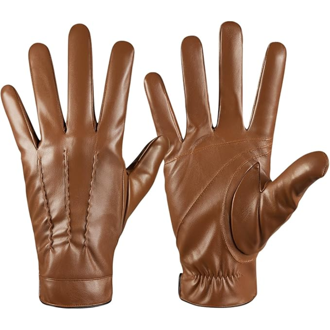 Men's practical leather touchscreen gloves, perfect for outdoor activities & smartphone use in winter.