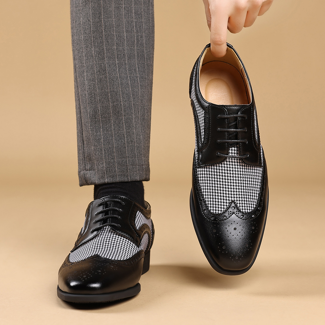 Premium leather wingtip dress shoes for men, offering sophisticated style and comfortable fit.