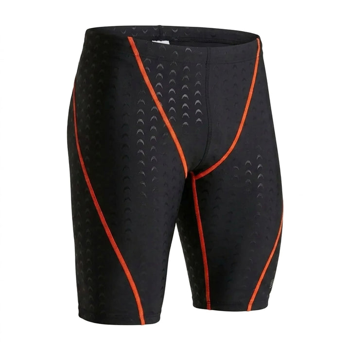 Sleek men's training swim jammers, offering a compression fit for athletic performance in pool.