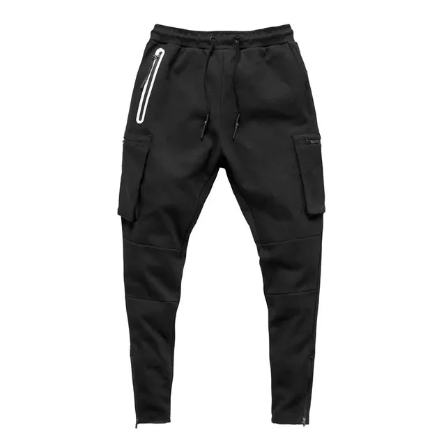 Grey men's cargo workout pants, tapered fit, comfortable & durable for any activity.