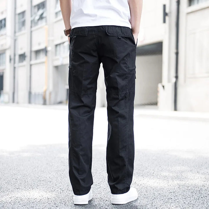 Men's tech cargo pants, offering a comfortable utility style with multi-pockets in various colors.