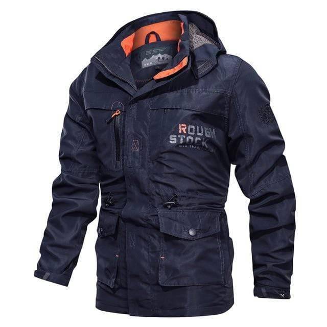 Lightweight men's bomber jacket in navy, windbreaker fabric, ideal for spring casual wear