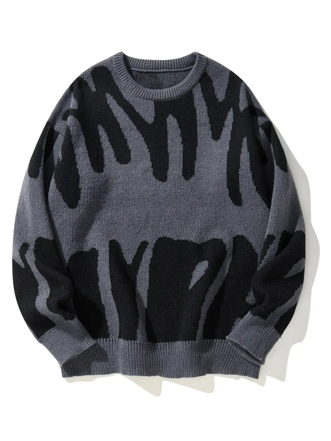 Men's bold abstract pattern crew neck sweater, oversized fit for relaxed style.