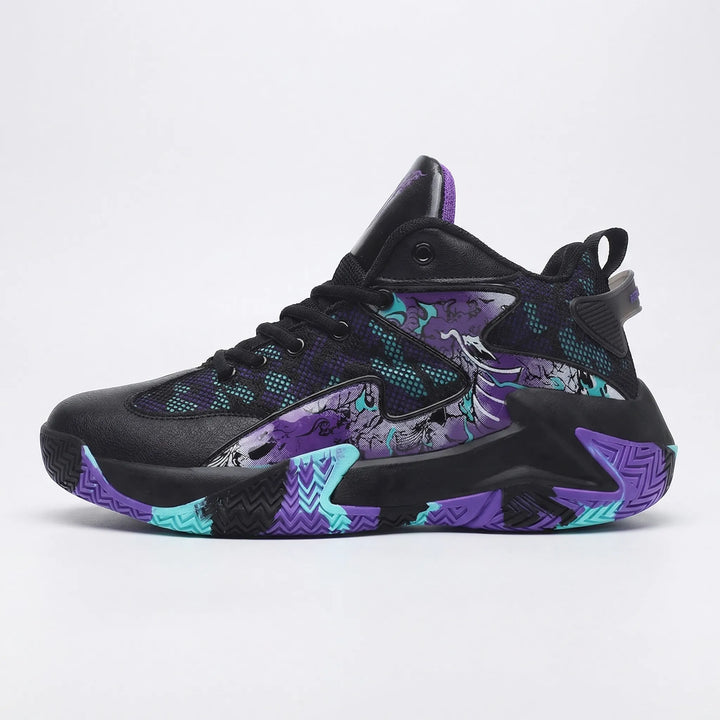 Durable men's high-top sneakers, bold graphic design. Calvin athletic footwear for basketball court performance.