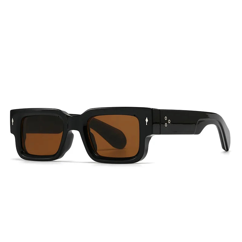 Bold square men's sunglasses, chunky frame. Modern eyewear with excellent UV protection. Fashion accessory.