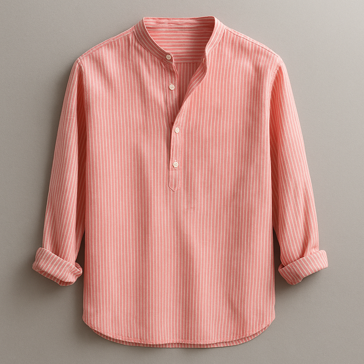 Blue Men's Bradley Henley long sleeve shirt, perfect for spring/summer casual fashion with a button collar.