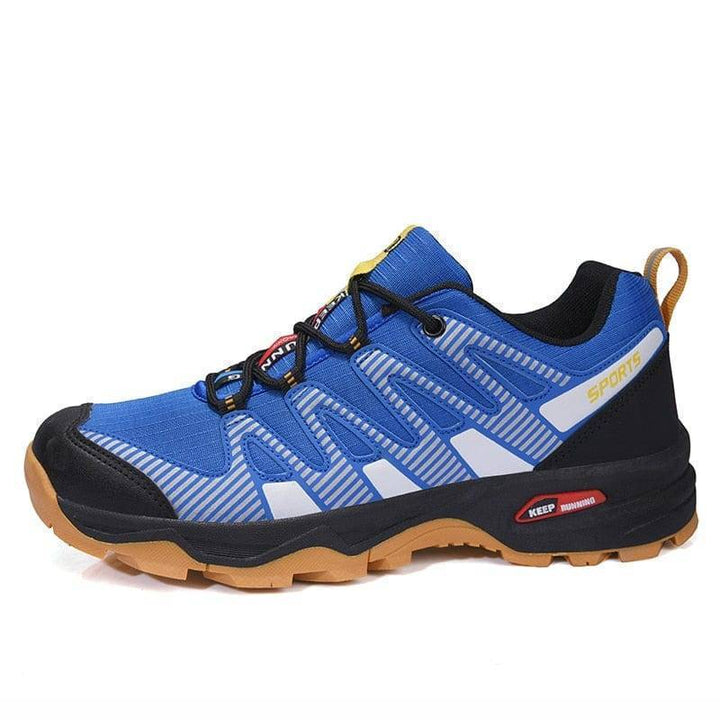 Lace-up men's athletic hiking shoes, durable, essential for trail & outdoor activities.