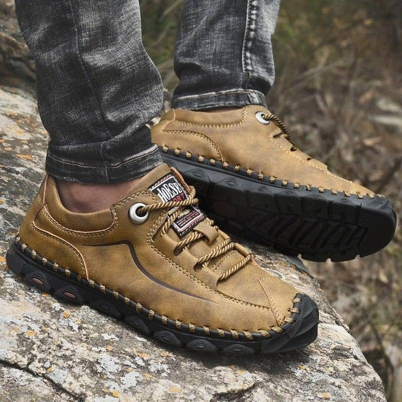 Men's breathable leather tactical hiking shoes for outdoor trekking and adventure, side view