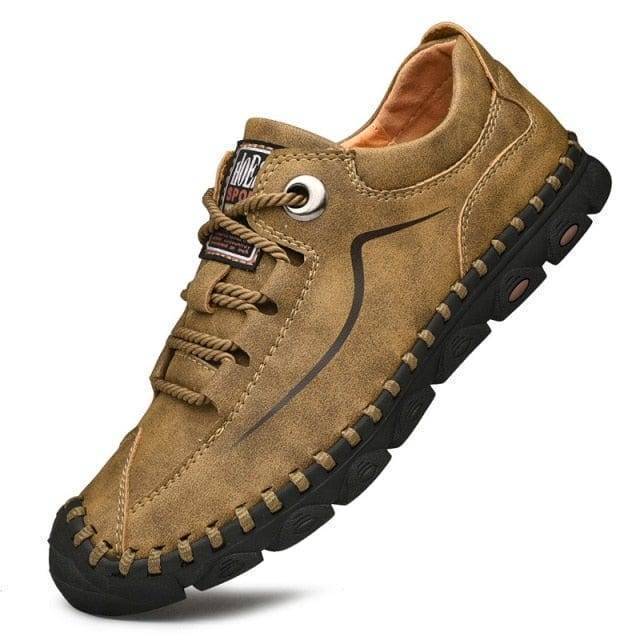 Top view of men's outdoor leather trekking boots, high-quality and breathable design