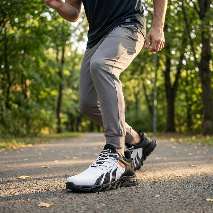Men's breathable lightweight athletic running shoes for training, offering cushioned support & flexible sole.