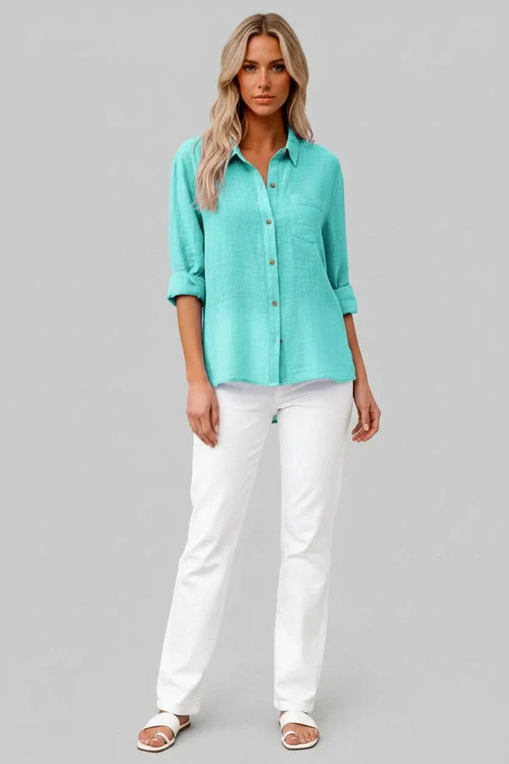 Lightweight & breathable men's summer shirt. Solid button-up design offers everyday comfort & relaxed style.