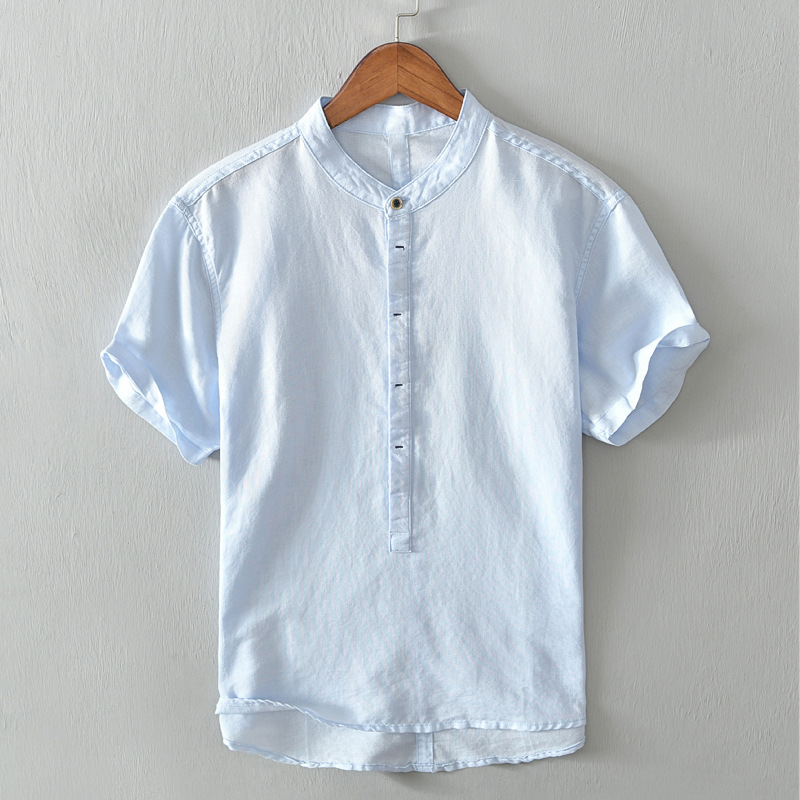 Lightweight men's long-sleeve button-down shirt, breathable for summer casual style.