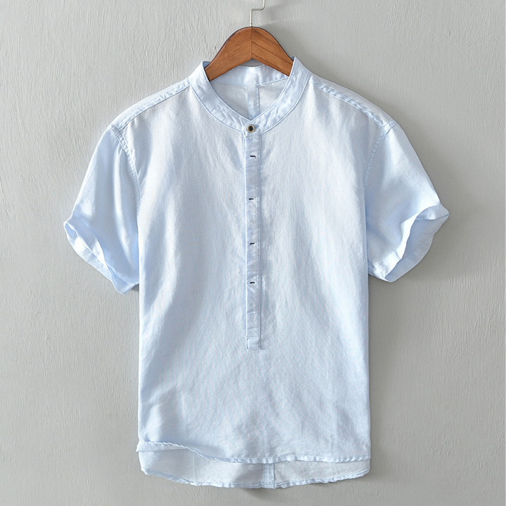 Lightweight men's long-sleeve button-down shirt, breathable for summer casual style.