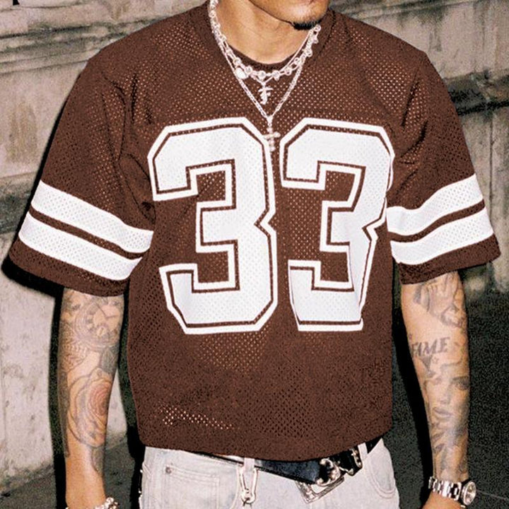 Men's Breathable Mesh Football Jersey, relaxed fit, perfect for athletic streetwear fashion.