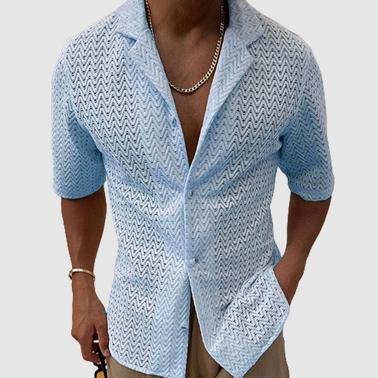 Derek men's relaxed fit, open-weave shirt. Breathable short sleeve casual top perfect for summer leisure.