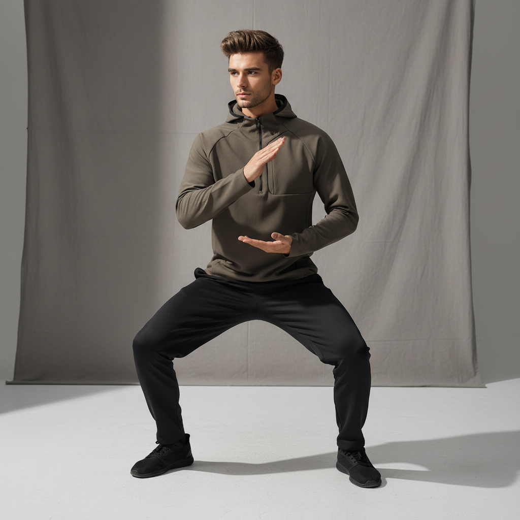 Sporty men's half-zip stretch jacket for gym workouts or casual wear. Lightweight & breathable.