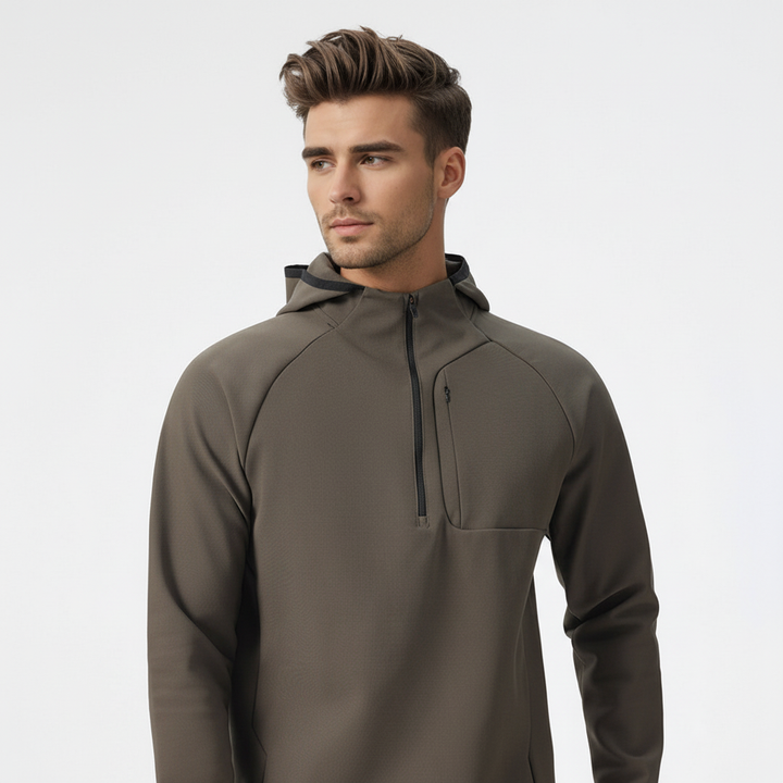 Performance men's breathable stretch jacket, lightweight & flexible for unrestricted comfort during sports.