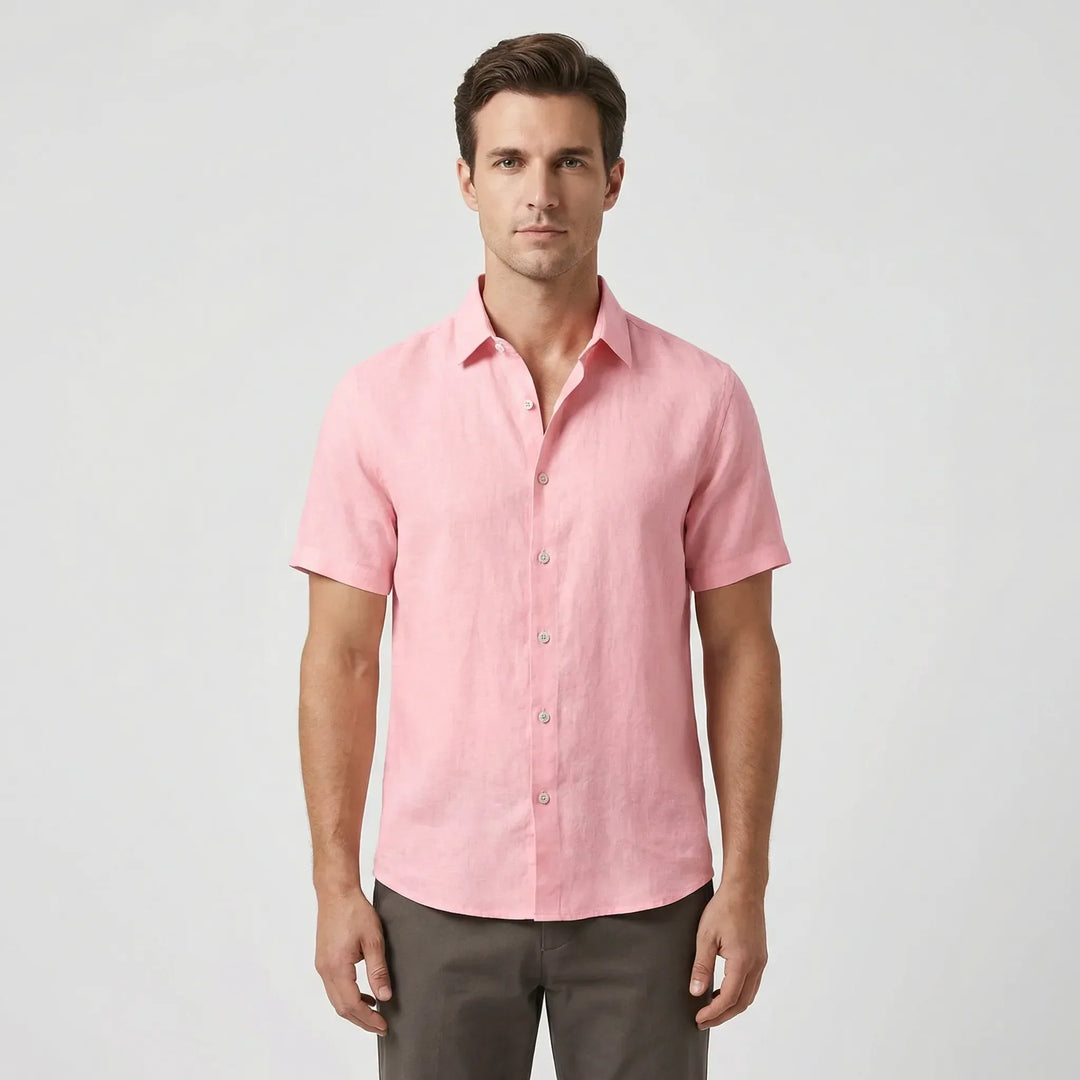 Relaxed fit men's casual button-up shirt, comfortable and breezy for summer leisure and travel.