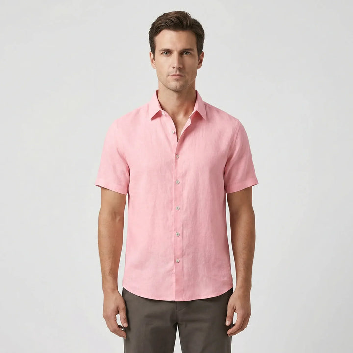 Relaxed fit men's casual button-up shirt, comfortable and breezy for summer leisure and travel.