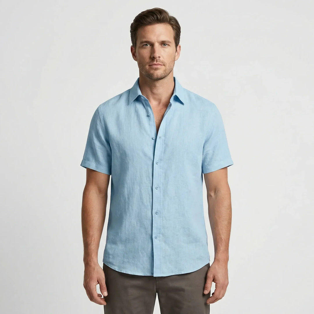 Men's leisure shirt: a comfortable, breezy, short-sleeve button-up for casual summer enjoyment.