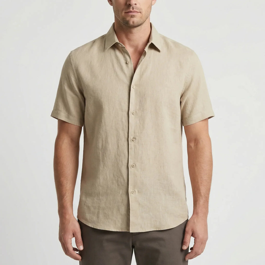 Relaxed men's summer shirt, a classic breezy short-sleeve button-up for ultimate comfort.