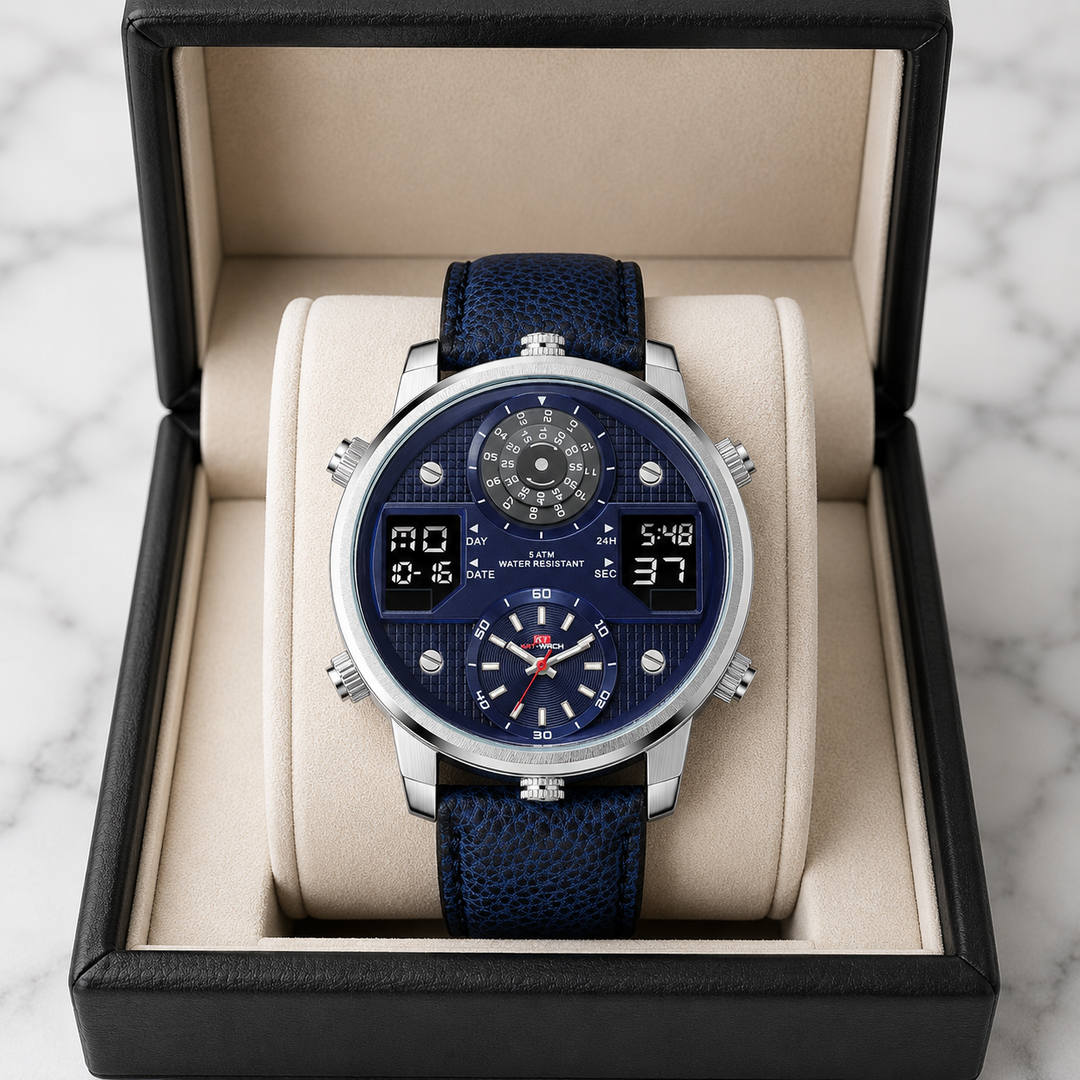 Stylish men's Brenton multifunction stainless steel watch with an oversized, durable dial.