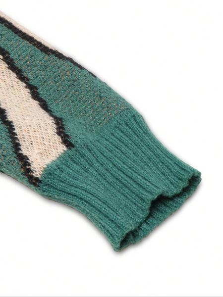 Men's sophisticated abstract knitwear cardigan. Button-front design with brown, black & green patterns.