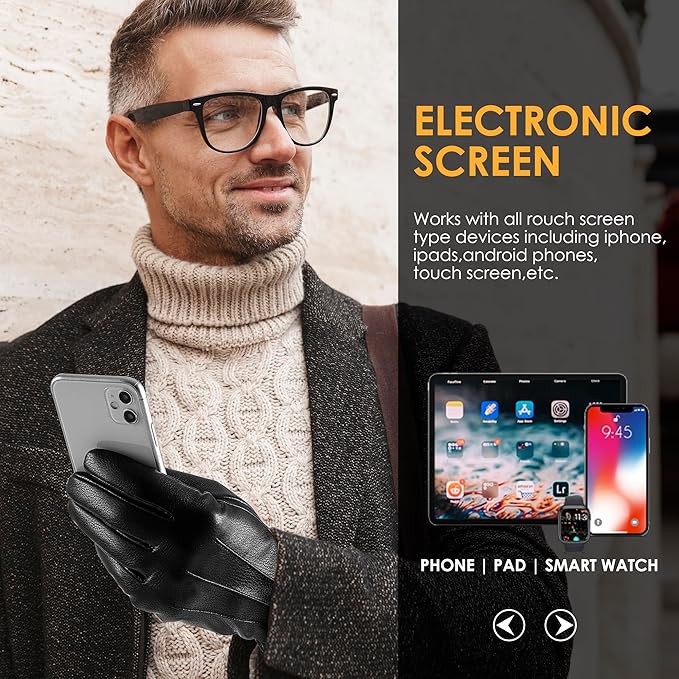 Versatile men's winter touchscreen gloves, suede leather for outdoor, driving & fashion-forward wear.