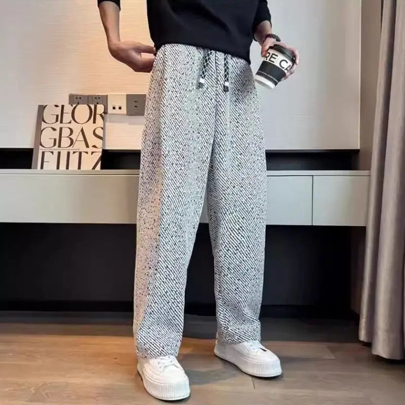 Heavyweight brushed tapered knit pants for men, cotton blend, perfect for warm winter comfort & relaxed style.