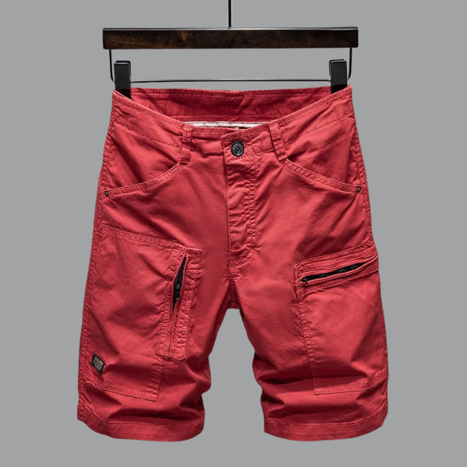 Detailed view of utility pockets on men's Cadiz cargo shorts, showcasing functional design & tailored fit for summer.