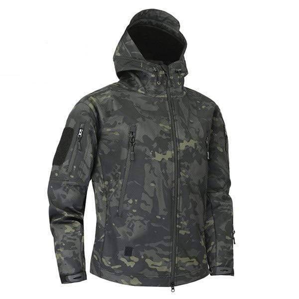 Tactical men's hooded jacket in camouflage, perfect for hiking and sportswear