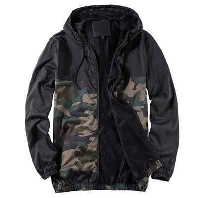 Men's camouflage hooded windbreaker outdoor jacket, military style activewear