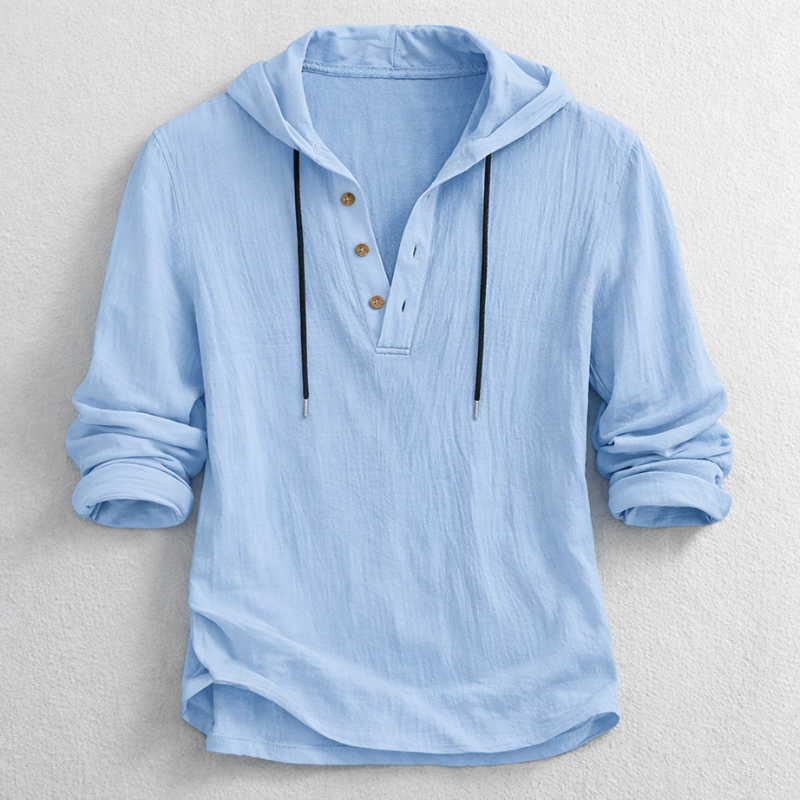 Men's Carter relaxed fit hoodie shirt. Long sleeve henley style for casual, comfortable everyday wear.