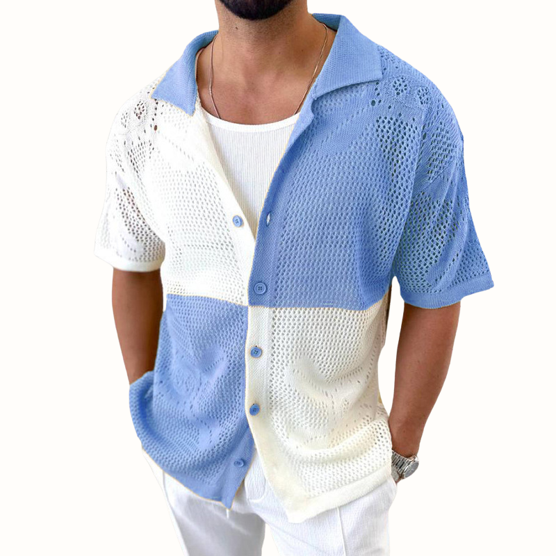 Effortlessly stylish Casa Milo men's open-knit shirt, versatile for casual or summer fashion.
