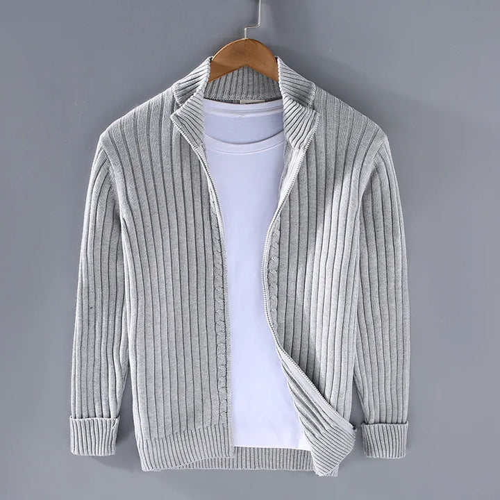 Relaxed fit men's knitted open front cardigan for casual wear. Comfortable long sleeve men's jacket.
