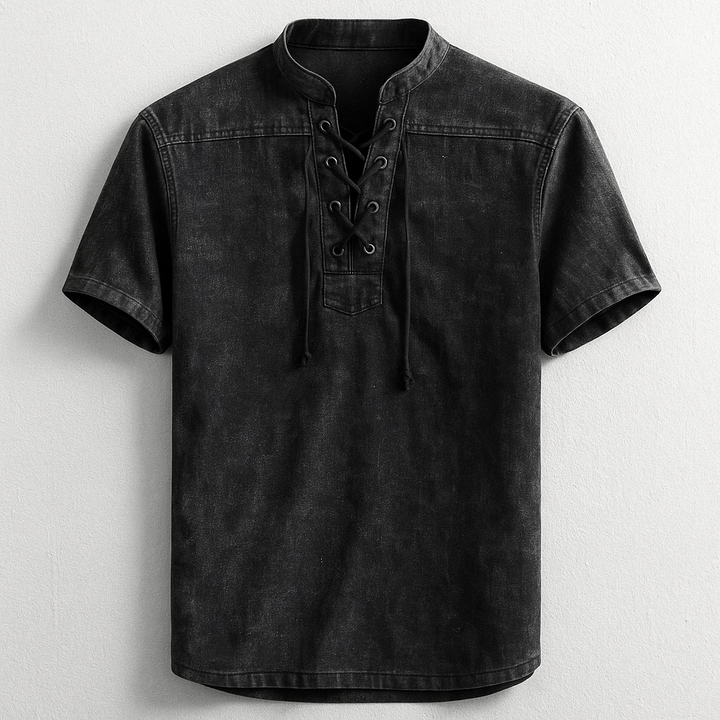 Versatile men's long sleeve henley shirt, a classic casual lace-up top designed for comfortable everyday wear.