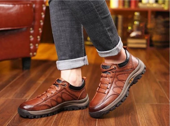 Orthopedic arch support men's casual shoes, non-slip for safety, and breathable comfort for daily activities.