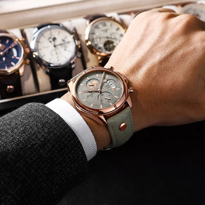 Classic men's wrist watch featuring a sleek stainless steel case & band, sophisticated analog display.