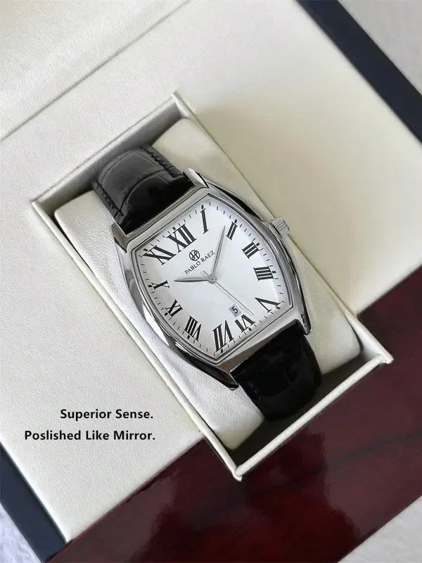 Men's elegant analog watch with clear date display, showcasing a refined, sophisticated aesthetic.