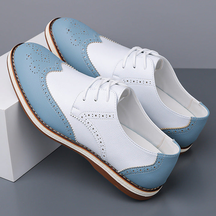 Top-down view of men's classic brogues, comfortable and stylish formal footwear for any occasion.