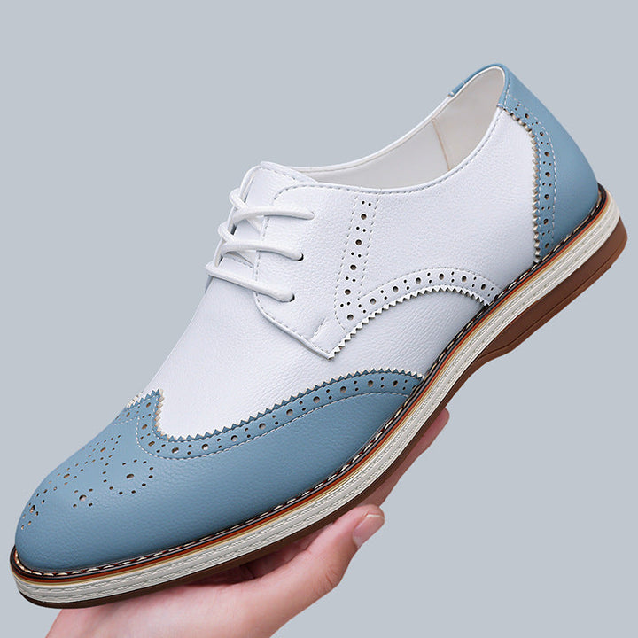 Elegant two-tone men's classic brogues, stylish dress shoes for a unique and modern formal statement.