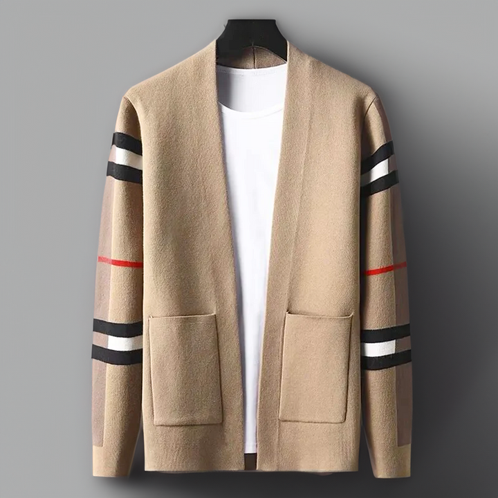 Elegant men's classic knit cardigan for effortless style, a cozy sweater perfect for versatile layering.