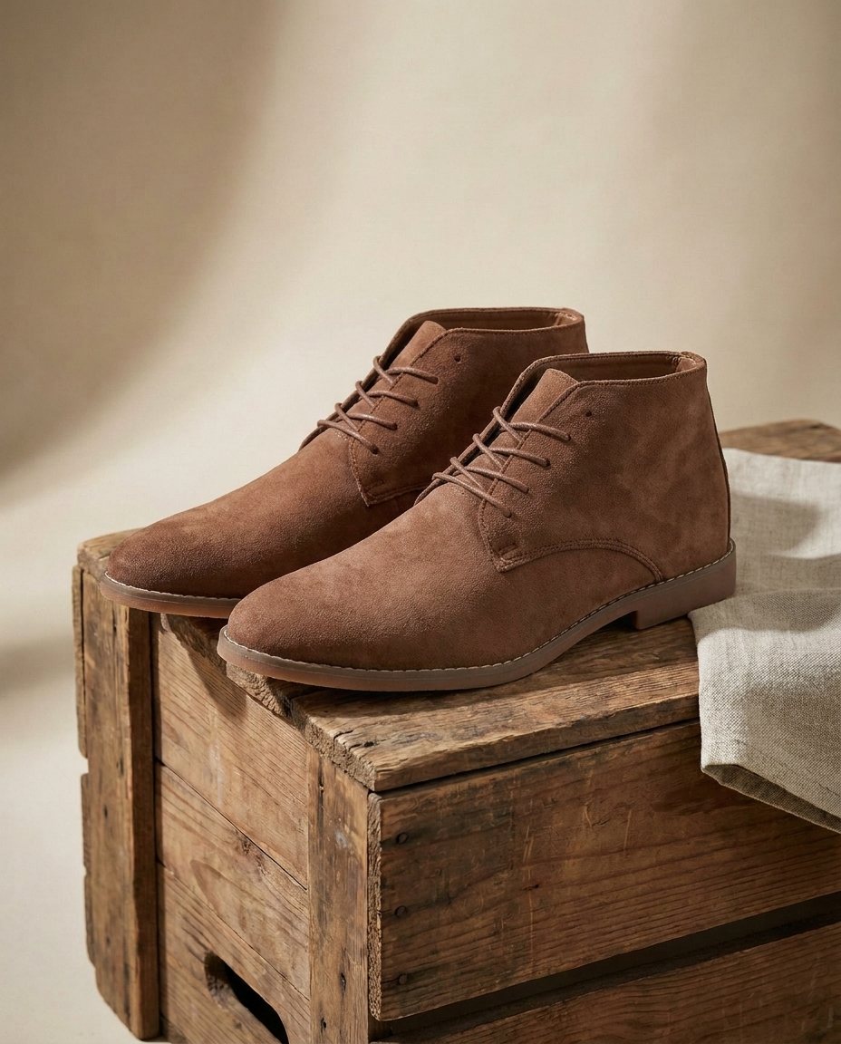 Rugged men's lace-up suede ankle boots in a classic style, perfect for durable and comfortable everyday wear.