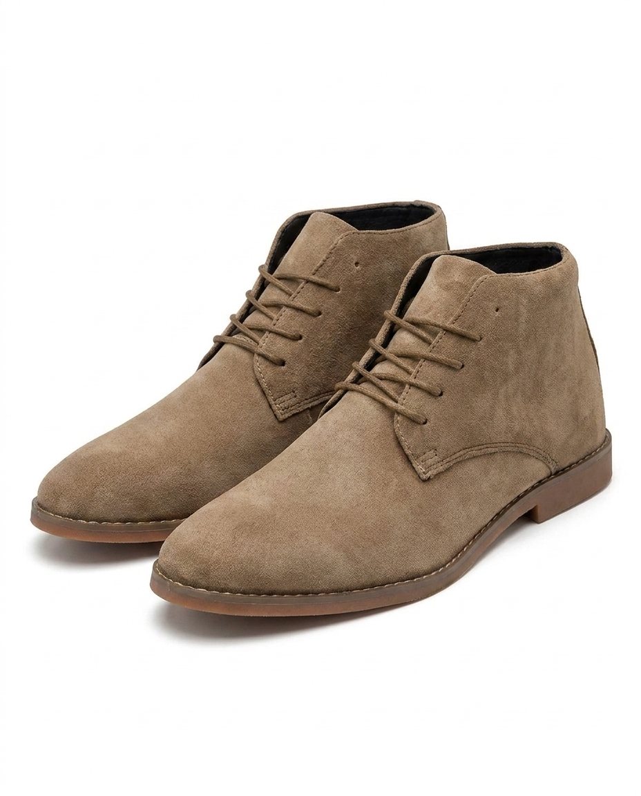 Men's durable suede ankle boots with laces, shown outdoors, offering comfort and rugged style for versatile adventures.