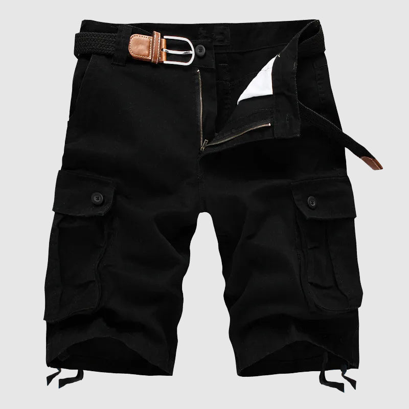 Comfortable men's classic cargo shorts, relaxed fit, knee-length, great for casual everyday wear & summer.