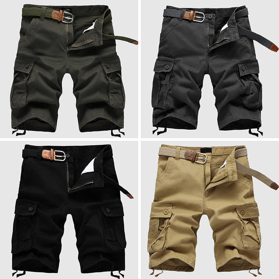 Stylish men's classic cargo shorts, relaxed fit, featuring ample storage pockets for utility & casual adventures.