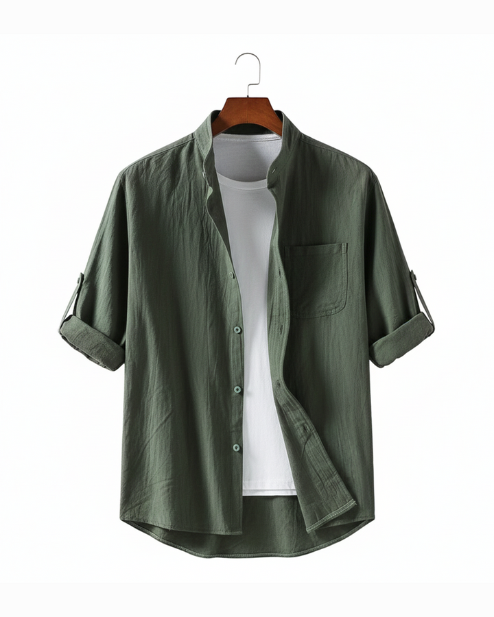 Men's classic cotton button-up shirt, long sleeve, relaxed fit for breathable casual wear and everyday style.