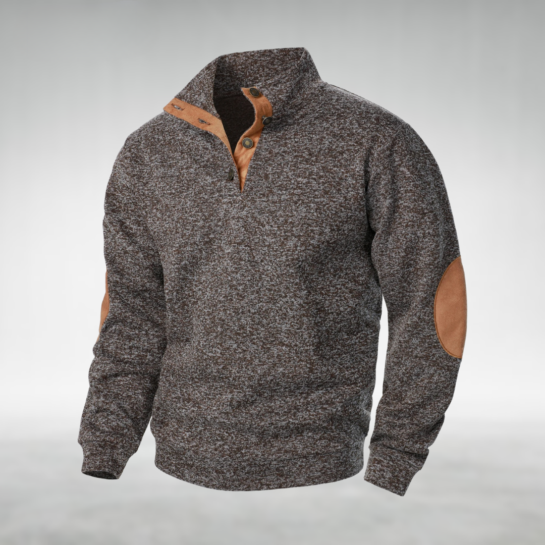 Close-up of men's classic knitwear jumper. Comfortable pullover, perfect for versatile & timeless men's fashion.