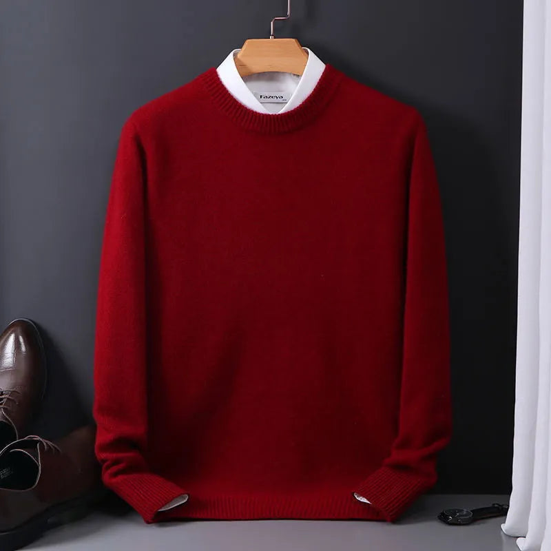 Classic men's versatile crewneck long sleeve pullover sweater, timeless for elegant or casual menswear.